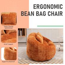 Chenille Lazy Sofa, 2 Seat Bean Bag Sofa Chair, Durable Soft Comfort Recliner, Lazy Loveseat Sofa Bed, Includes 2 Pillows, Indoor/Outdoor Use, No Assembly Required, Suitable For Living Room, Bedroom, Dormitory And Apartment(Orange) - 橘色 - 查看 6