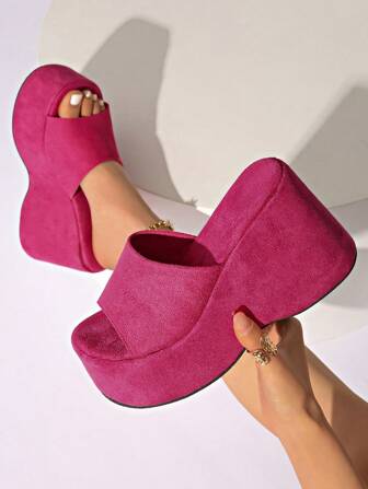 European & American Style Women's Platform Wedge Sandals, Thick Bottom Slip-On Casual Shoes For Commute, Fashion Runway, Open Toe Beach