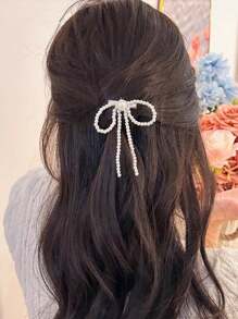 1 件可爱、休闲、优雅树脂仿珍珠蝴蝶结发夹，适合街头、婚礼、派对爪夹发夹发夹、蝴蝶结