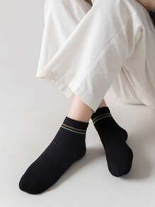 1 Pair/5 Pairs/10 Pairs Short Socks With Red & White Stripe Plaid Pattern, Versatile, Popular Student Socks - Black - View 2