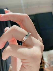 1枚925纯银蜂巢设计戒指，优雅时尚，适合作为送给女性、女孩的礼物，生日、约会皆宜 - 銀色 - 查看 3