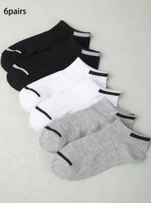 1/3/6 双女式黑白灰色横条纹短袜，时尚百搭，简约休闲低帮袜，吸湿排汗，适合所有季节和场合 - 彩色 - 查看 2