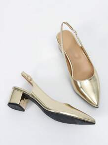 宽版女式夏季粗跟尖头封闭式凉鞋，2025 年新款时尚优雅后带尖头高跟鞋