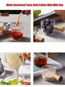 50/100ml Glass Espresso Measuring Cup With Tropical Wood Handle Graduated Markings For Coffee Shops Kitchen Drinkware Clear Glass Milk Cup Heat Resistant Wood Handle Double Spout Espresso Measure Mug Barista Accessories