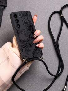 1pc Material Transparent Black With Camera And Dragon Totem Pattern Phone Case With Crossbody Hanging Cord Compatible With Samsung Galaxy/A54/A14/A12/A13/A15/A32/A33/A24/A52S/S20/S21/S22/S23/S24/S23Plus/S24ultra/S25/A15/A33/A23 Waterproof Shockproof Anti-Fall Scratch Resistant - Multicolor - View 3