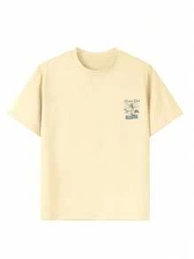Camiseta de cuello redondo de manga corta con estampado gráfico informal para niñas preadolescentes, blusas de verano