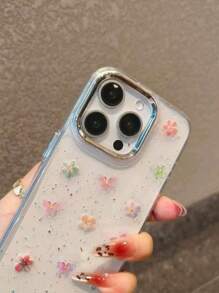 Luxe Epoxy Glitter Vlinder & Bloem IPhone 16 Pro Max Telefoonhoesje, Transparant, Elegant, Creatief Ontwerp Compatibel met IPhone 15, 14 Pro Max, 13 Dames, Koreaanse Stijl