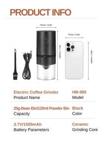 RAF 1pc Electric Coffee Grinder Usb Charging Small Portable Coffee Grinder With Professional Ceramic Grinding Core And Fine Bean Adjustable Coffee Grinder Suitable For Home, Office, Travel, School Supplies