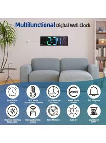 16.5inch Large Digital Wall Clock With Remote Control, Large LED/Double Alarm Clock/8 RGB Colors/Auto Brightness/Date/Auto Daylight Saving Time/Temperature/Ambient Light/Dimming/Timer, Suitable For Gym, Living Room, Bedroom, Office, Kitchen Home Wall Decoration, Valentine's Day Gift - White - View 5