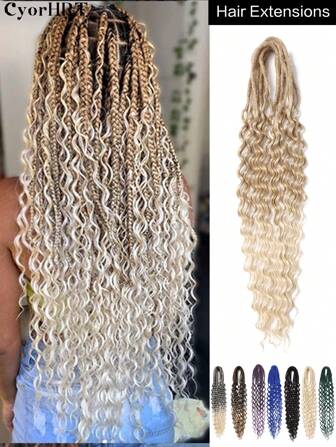 24inch 5 Strands/Pack Synthetic Braid Hair Extensions Wavy Braids Curly Hair End Bohemian Braids Double Braid Hair Extensions Hippie Style Braids Black Blue Gold Dark Green Black To Gold Color Black To Brown Color Black To Purple Color Multicolor Colorful Suitable For Women's Daily Life And Holiday Parties To Wear
