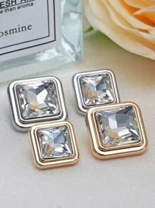 8 pièces/set Boutons carrés en métal avec faux cristaux et pierres précieuses, polyvalents pour chemises, cardigans, pulls, vestes, décoration, artisanat DIY, couture, bijoux, sacs