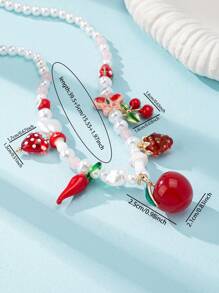 1pc Summer Cherry Charm Necklace, Boho Faux Pearl Beaded Necklace With Chili, Watermelon, Strawberry Charms, Handmade Jewelry For Women (Color And Shape May Vary)