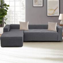 L-Shape Sectional Sofa Cover 2-Pieces Couch Chaise Cover For 3 Seater + 4 Seater Sofa With 2PCS Pillowcases Soft Jacquard Elastic Stretch Sofa Slipcover Protector Couch L Shape Sofa Slipcover - Grey - View 6
