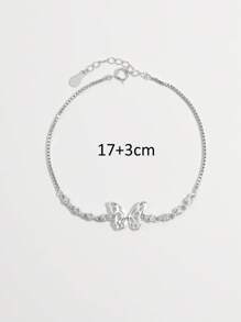 Vaerine 1 件时尚优雅简约精致闪亮 925 纯银镂空蝴蝶设计手链，适合女性在约会、派对、婚礼、展示魅力、礼物时佩戴 - 銀色 - 查看 3