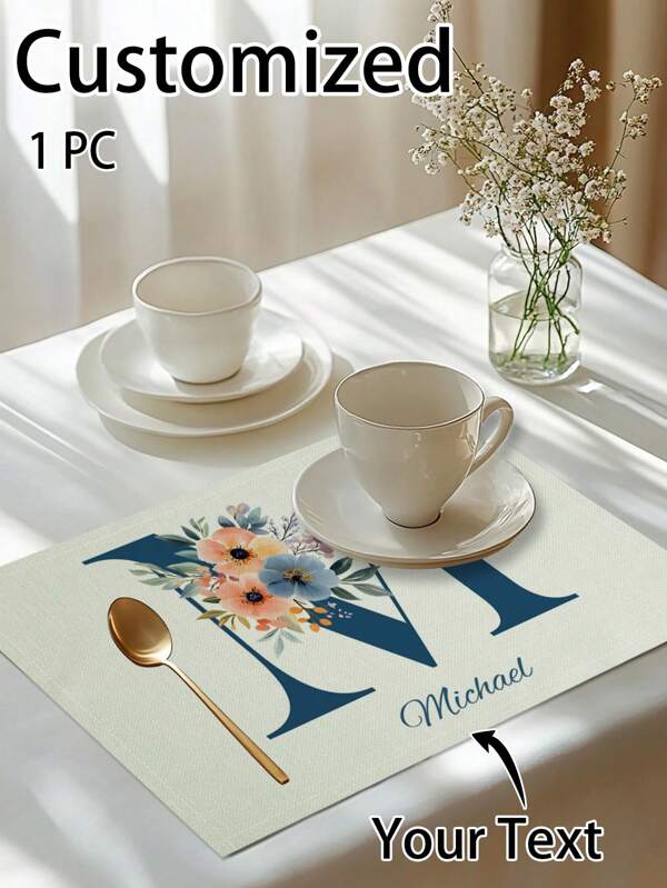 1pc Customized Personalized Name Printed Table Mat, Letters And Flowers Pattern,Wedding Couple Souvenirs,Day Gift, Best Friend Gift, Gift For Mom/Dad.Personalized Ideal Gifts,Pets For Anniversaries,For Valentine's Day,For Mother's Day,For Birthdays,For Children's Day,For Father's Day,For Weddings,For Graduation,For Housewarming,Tea Room,