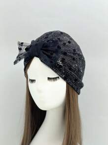 1pc Women's Lightweight Breathable Bowknot Head Scarf, New Mesh Polka Dot Headband, Casual Versatile, Quality Cover For Gray Hair, Suitable For Daily Use, Spring And Summer - MZ508 - View 2