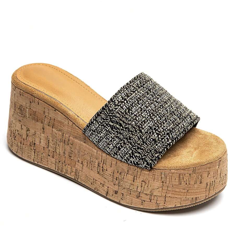 Sandales Compensation in Lüttich mit Braut Large in Raphia – Style Bohème Chic pour Été - Schwarz - Übersicht 1