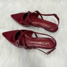Women's SlingBack Patent Leather Comfortable Casual Flat Sandals With Buckle - 紅色 - 查看 3