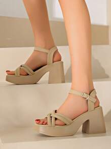 Thick Heel Sandals For Women, New Fashion Summer Casual Comfortable Waterproof Platform Cross Wedge High Heels, Versatile Luxurious Niche Elegant High Heel Sandals, Suitable For Wedding, Party, Beach, Office, Home