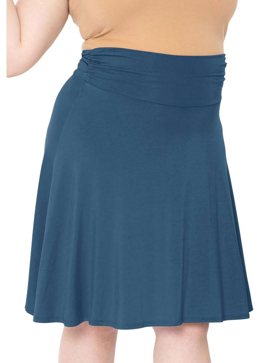 STRETCH IS COMFORT Women's And Plus Size Knee Length Ruched Waist Flowy Skirt - 藍綠色 - 查看 1