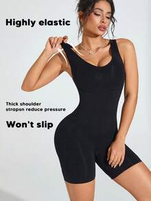 Women Solid Color Fashionable Slimming Waist Lift Hip Jumpsuit - Black - View 2