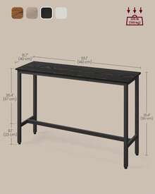 VASAGLE Bar Table, Narrow Long Bar Table, Kitchen Dining Table, High Pub Table, Sturdy Metal Frame, Industrial Design, 15.7 X 55.1 X 35.4 Inches - Black - View 2