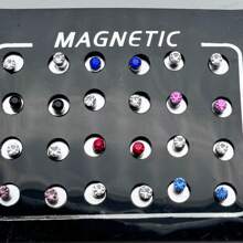 24 件简约时尚磁性水钻耳钉，男士休闲假耳环 - 彩色 - 查看 17