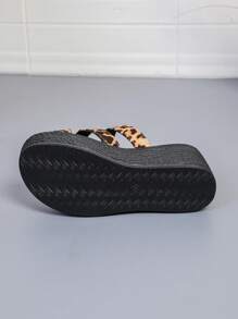 Women's Leopard Print Cross Strap Wedge Sandals, 2025 New Summer Open Toe Non-Slip Platform Sandals