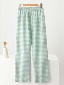 3 piezas de pantalones de pijama rectos, cómodos y holgados de estilo casual a cuadros, en colores caramelo, de algodón delgado para mujer en verano