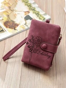 Customized Name & Birth Month Flower Women's Wallet, Multi-Card Slots Ladies Clutch Purse, Personalized Compact Coin Pouch, Gift For Valentine's Day, Mother's Day, Birthday, Back To School, Graduation, Bridesmaid, All-Purpose, Large Capacity, Versatile, Multifunction, Cute, Contracted, Funny, Kawaii, Y2K, Minimalist, Commuting, Business Casual, Basics, Custom, Girlfriend,Essential For Daily Travel - Multicolor - View 3