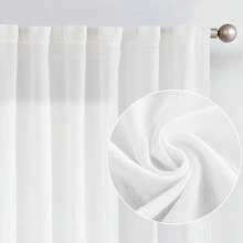 2 Pcs Polyester Linen Solid Color Rod Pocket Curtains Simple And Stylish Nordic Style Curtains Transparent Privacy Curtains For Bedroom And Living Room Use Lightweight Modern Minimalist Solid Color Decoration - 白色 - 查看 9