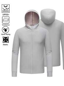 Graue Sonnenschutz Kapuzenjacke für Herren, unisex leichte atmungsaktive UV-Schutz Hausjacke, einfarbiges minimalistisches Design mit Taschen, schnelltrocknende knitterfreie Outdoor-Radfahren und Wandern Sonnenschutzkleidung, Vollzipper Langarm Sommerjacke