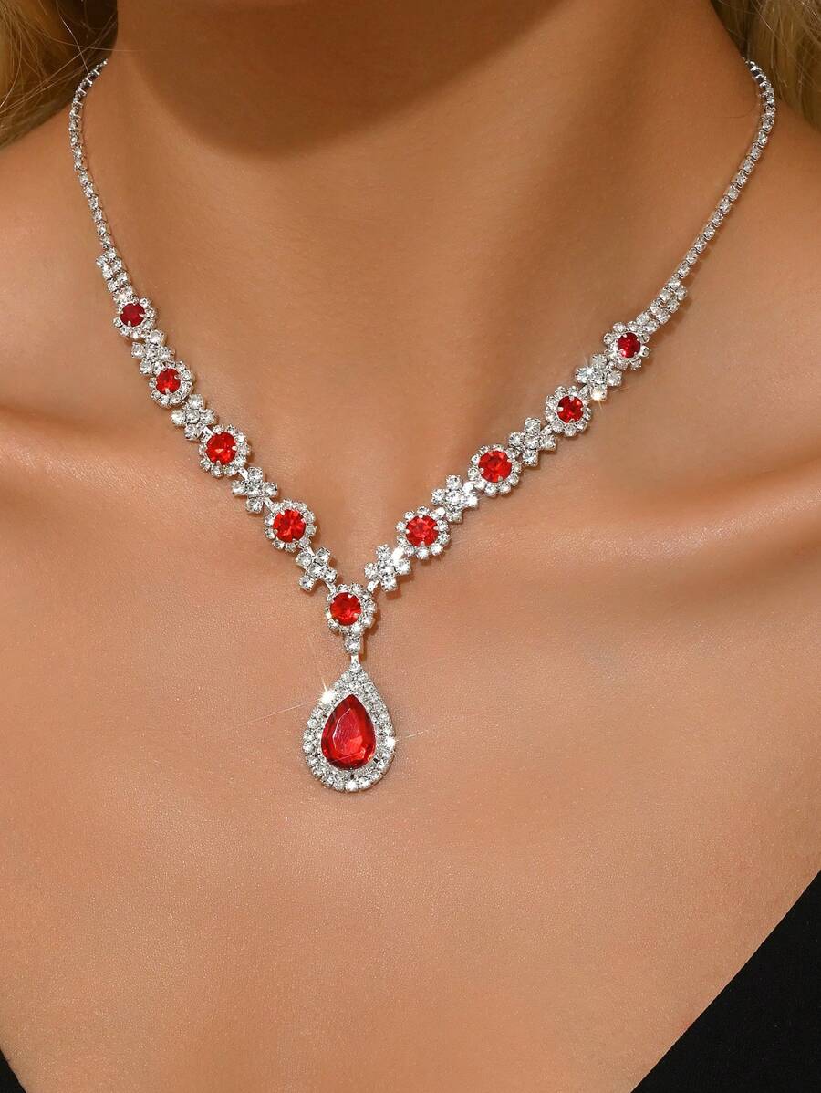 1 pieza Elegante y lujoso collar de mujer incrustado con cristales verdes, adecuado para uso diario, bodas y fiestas