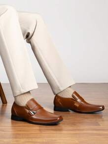 Men's Lined Dress Loafers Formal Shoes Men Dress Loafer Shoe Slip On Moccasins Daily Comfort Leather - màu nâu - Xem 2