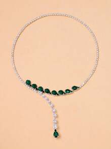 1pc Luxury Emerald Drop Pendant Necklace, Suitable For Women's Party Wear - Silver - View 14