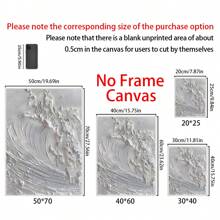 1 pièce Peinture sur canevas murale blanche à vagues libres, faite à la main, pour le salon, le bureau moderne, la décoration de la maison. Grande feuille décorative abstraite avec texture - 1 pièce - Voir 2