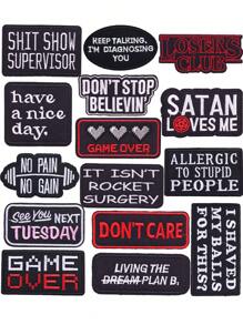 1 套 3/15 件黑白英文字母时尚刺绣补丁矩形贴花服装配饰布贴 DIY 熨烫补丁缝制适用于背包、牛仔裤、夹克、T 恤、帽子、连衣裙等 - 混搭 - 查看 14