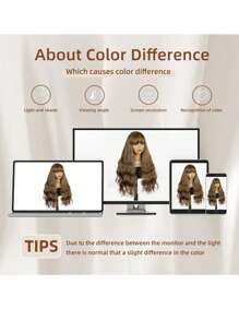 28 英寸棕色卷发波浪假发（带刘海）- 女士长款合成波浪假发，适合日常服装派对角色扮演使用 - 彩色 - 查看 9