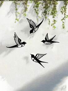 4 件鸟形金属墙饰，金属剪影燕子墙饰，适用于卧室、客厅、厨房、户外花园围栏装饰，金属墙饰，铁艺工艺品
