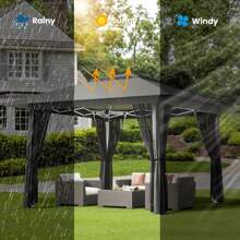 13x13 Pop Up Gazebo Tent With Mosquito Netting, Outoor Canopy Tent With 4 Sandbags, 8 Stakes, 4 Ropes, Roller Bag, Pop Up Canopy Tent For Lawn Backyard Garden Deck,Outdoor Furniture - 灰色 - 查看 4