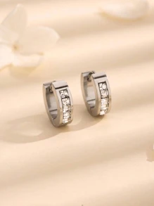1 Par de Brincos Quadrados Pequenos com Cristal, Estilo Europeu/Americano, Brincos Minimalistas Fashionáveis, Presentes de Joias Elegantes