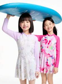 Annil Tween Girl Clothing For Girls Tween Girl Swimwear One-Piece Long Sleeve Suit Summer - Pink - View 2