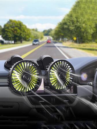 1pc Car Dual USB Fan, Car Fan, Portable Vehicle Cooling Fan, 3-Gear Fan, 360° Adjustable Car Cooling Fan, Dashboard Cooler Fan, Quiet Operation, Provides Powerful Airflow, Keeps Air Fresh, Ideal For Summer Cooling. Suitable For Car/Home/Office, Such As SUV, RV, Sedan, Van And Truck.