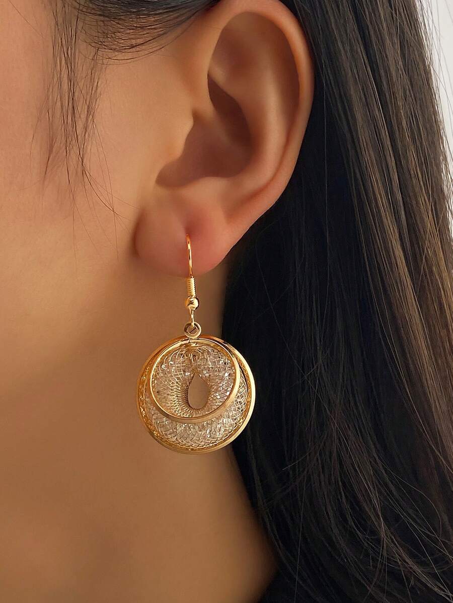 2pcs Women's Wide And Thick Gold Ear Ring Set, Daily Wear