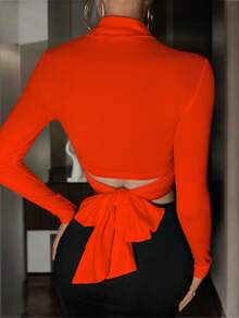 Women's Sexy Crop Top With Adjustable Tie Straps And Open Chest With Long Sleeves