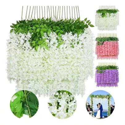 12pzs Flores Artificial Wisteria Decoración Fiesta Boda 1.1m