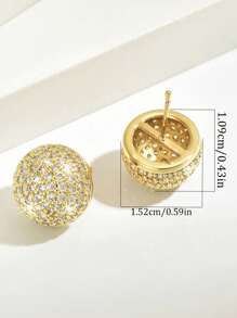2 Peças Brincos de Argola Esféricos Convexos Cravejados de CZ de Luxo, Acessório de Joalheria Fashionável e Charmoso para Mulheres, Adequado para Festa, Vestido de Gala