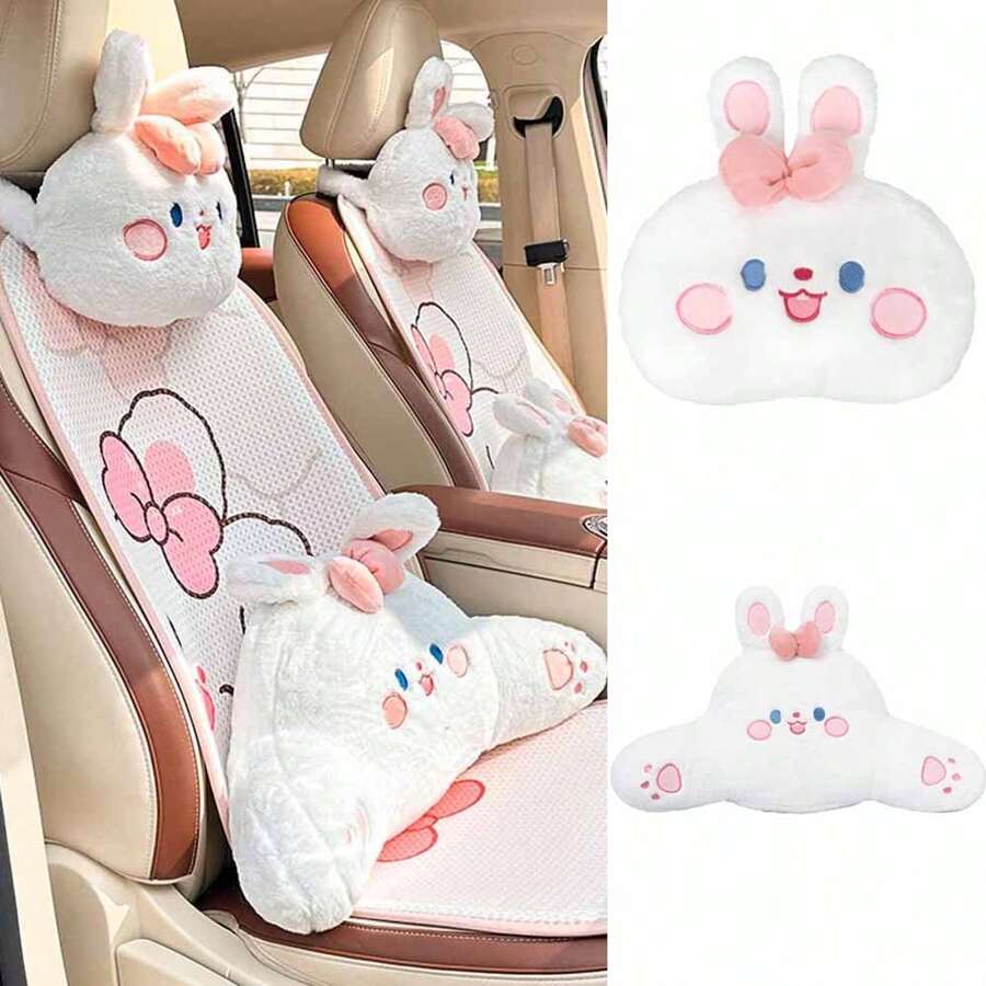 车用头枕腰靠垫汽车腰部支撑垫四季通用卡通兔子车用枕头舒适护颈