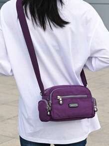 女士休闲尼龙钱包，轻便拉链小包，防水斜挎单肩包 - 紫色 - 查看 1