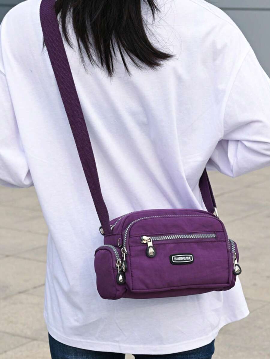 女士休闲尼龙钱包，轻便拉链小包，防水斜挎单肩包 - 紫色 - 查看 1